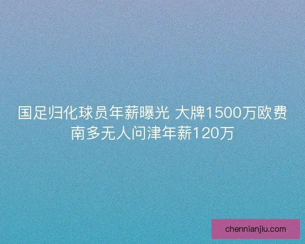 国足归化球员年薪曝光 大牌1500万欧费南多无人问津年薪120万